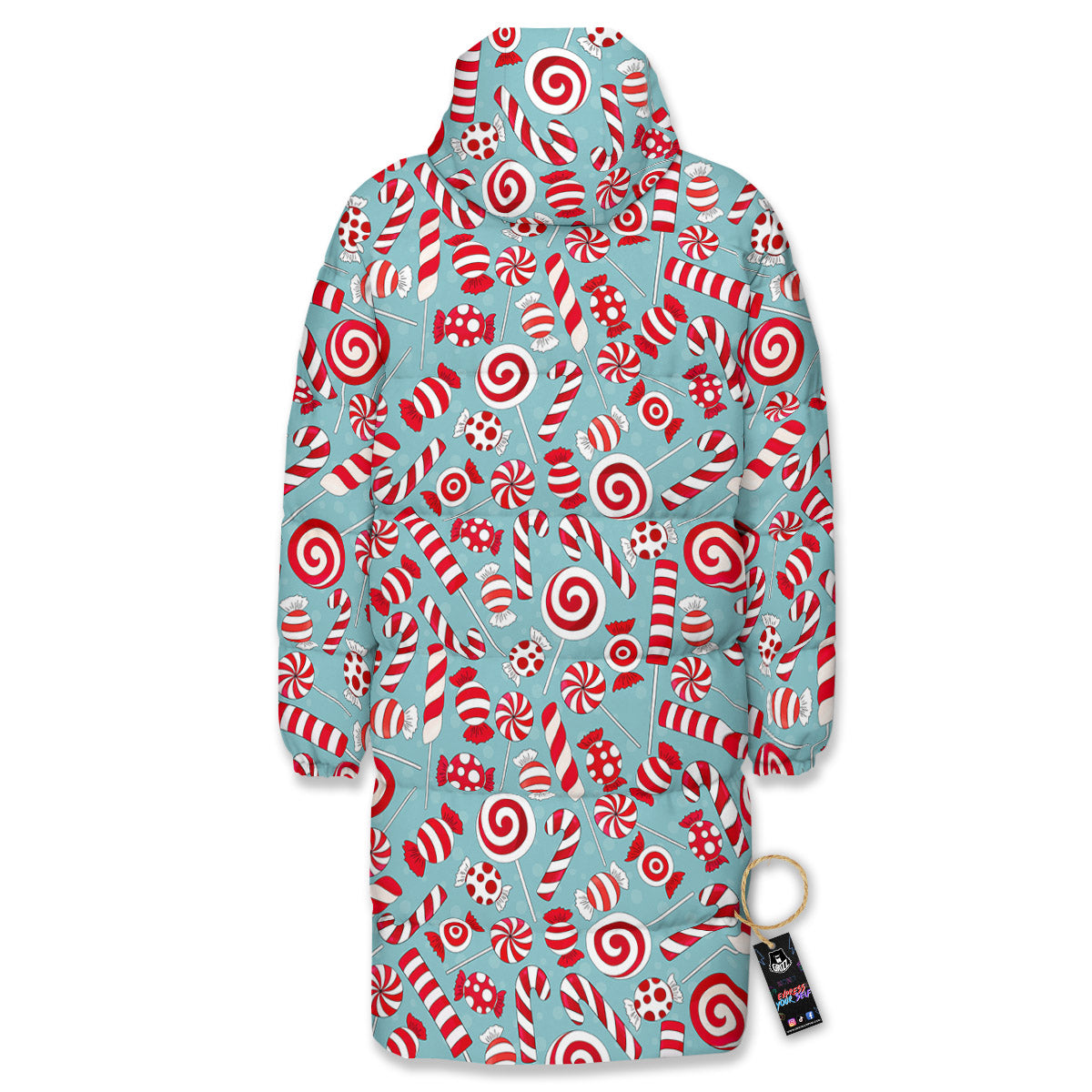 Candy Cane Christmas Print Pattern Long Down Jacket