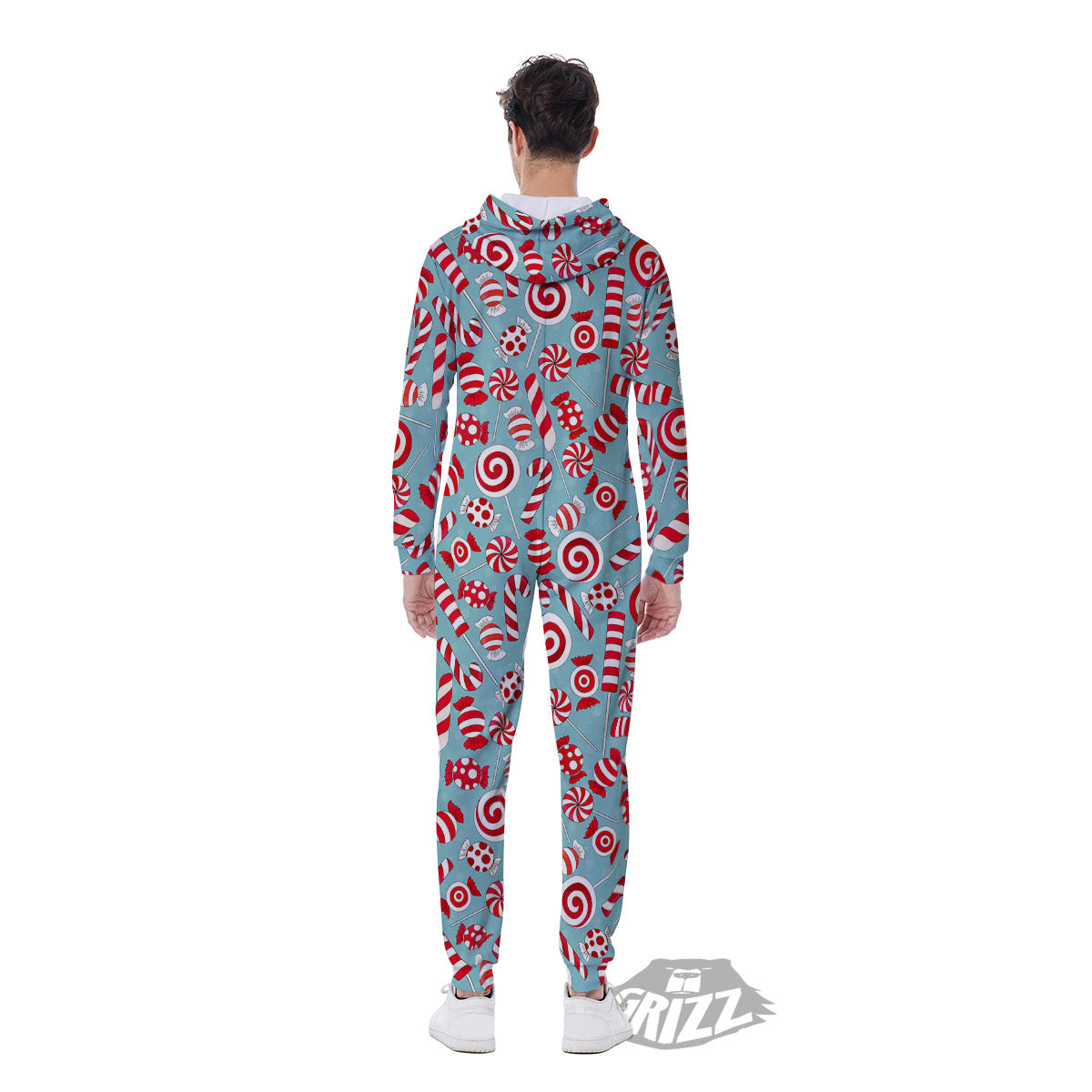 Candy Cane Christmas Print Pattern Men's Jumpsuit-grizzshop