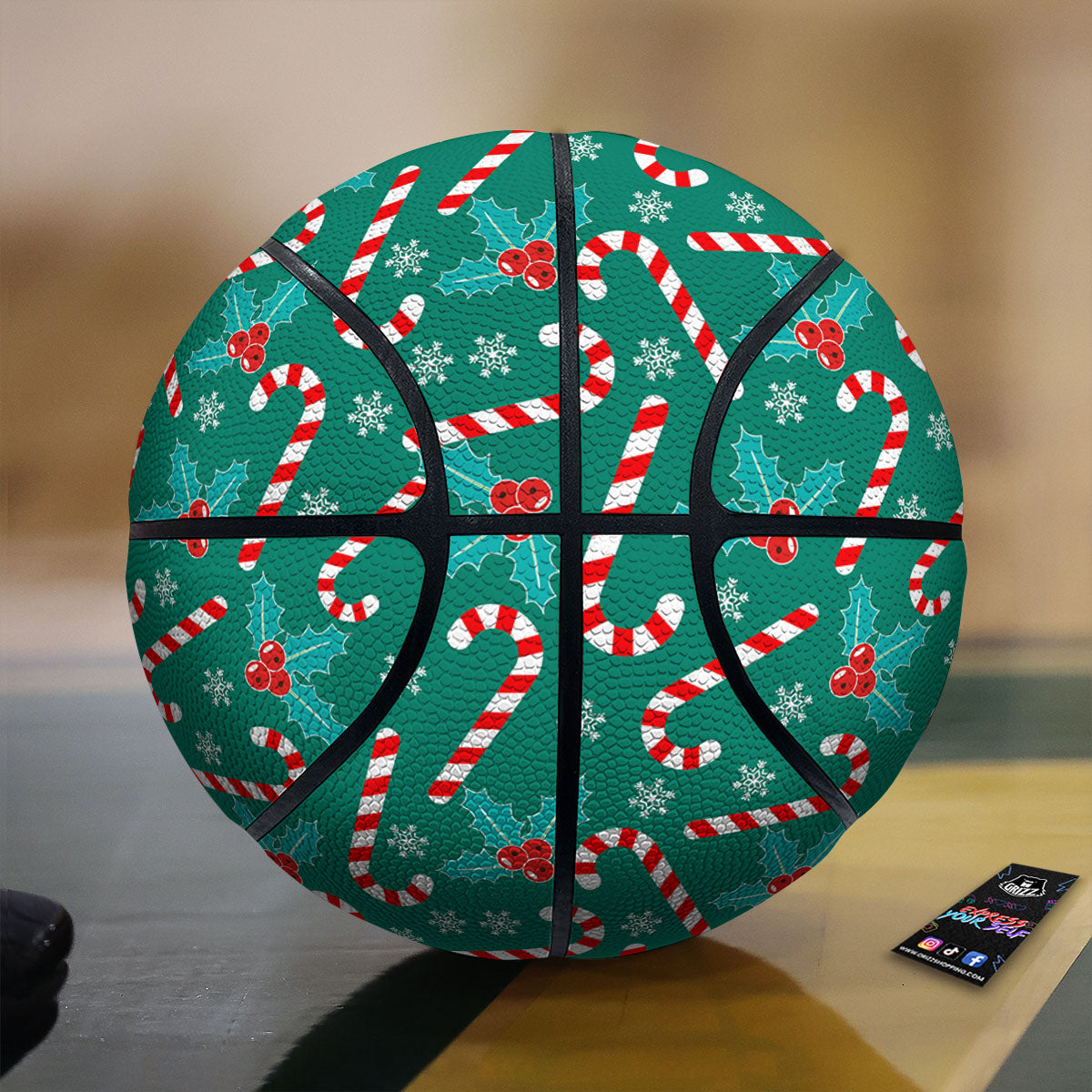 Candy Cane Merry Christmas Print Pattern Basketball