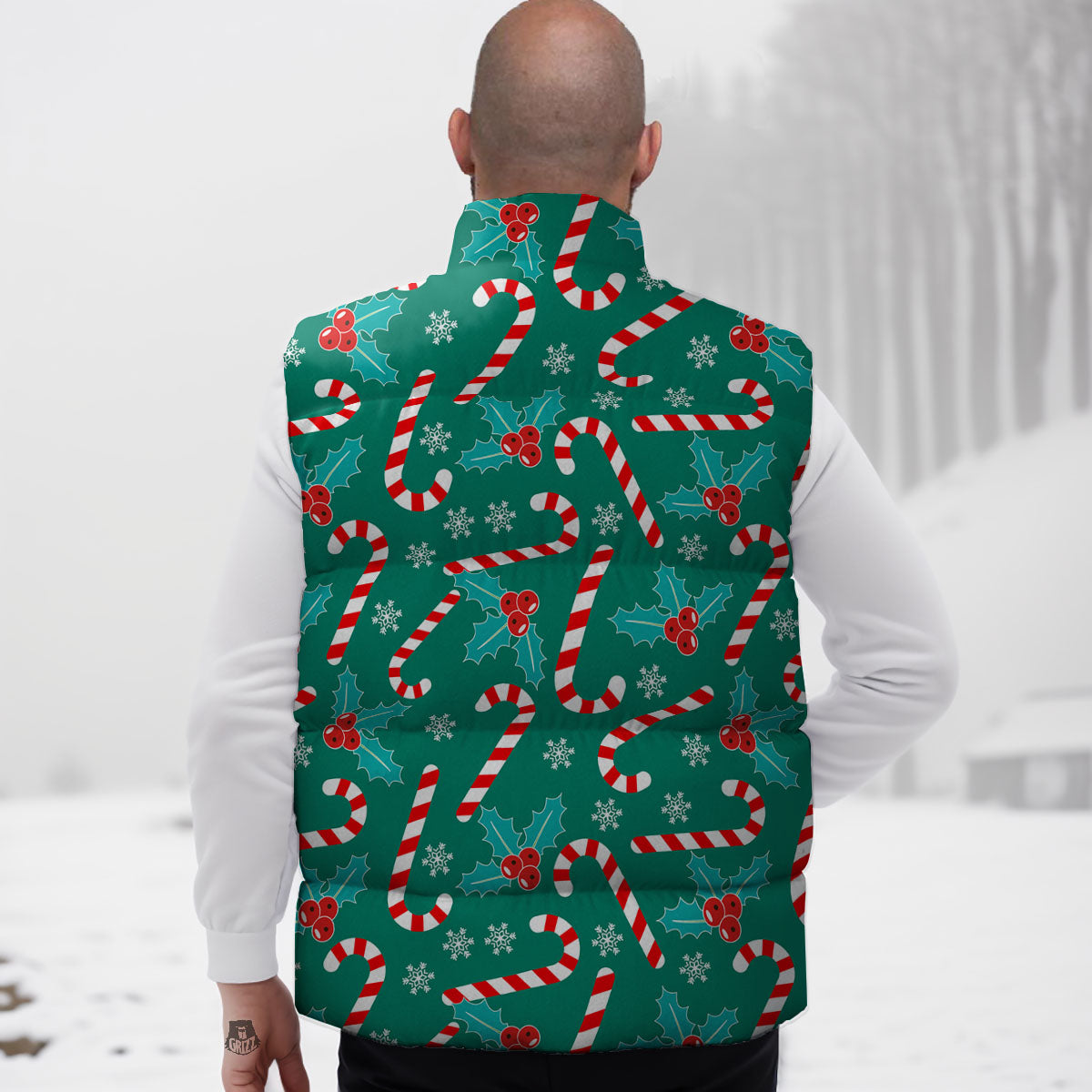 Candy Cane Merry Christmas Print Pattern Down Vest