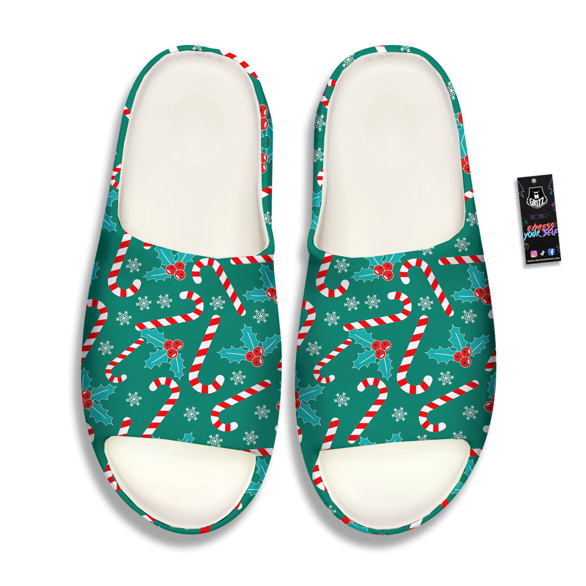 Candy Cane Merry Christmas Print Pattern Sandals-grizzshop