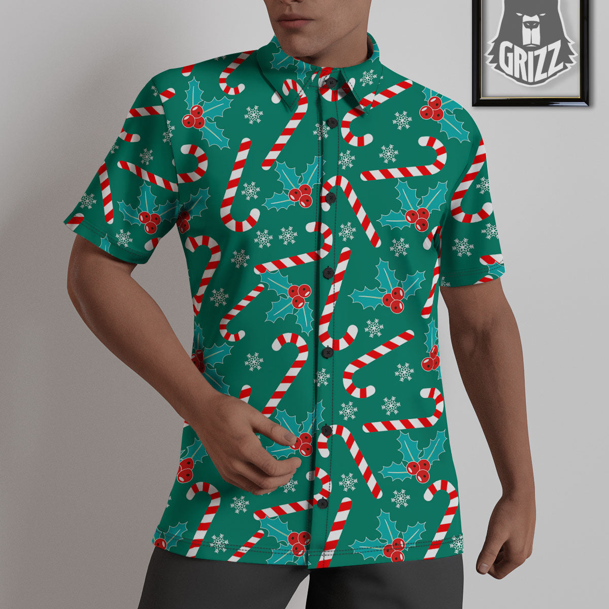 Candy Cane Merry Christmas Print Pattern Untucked Shirts-grizzshop