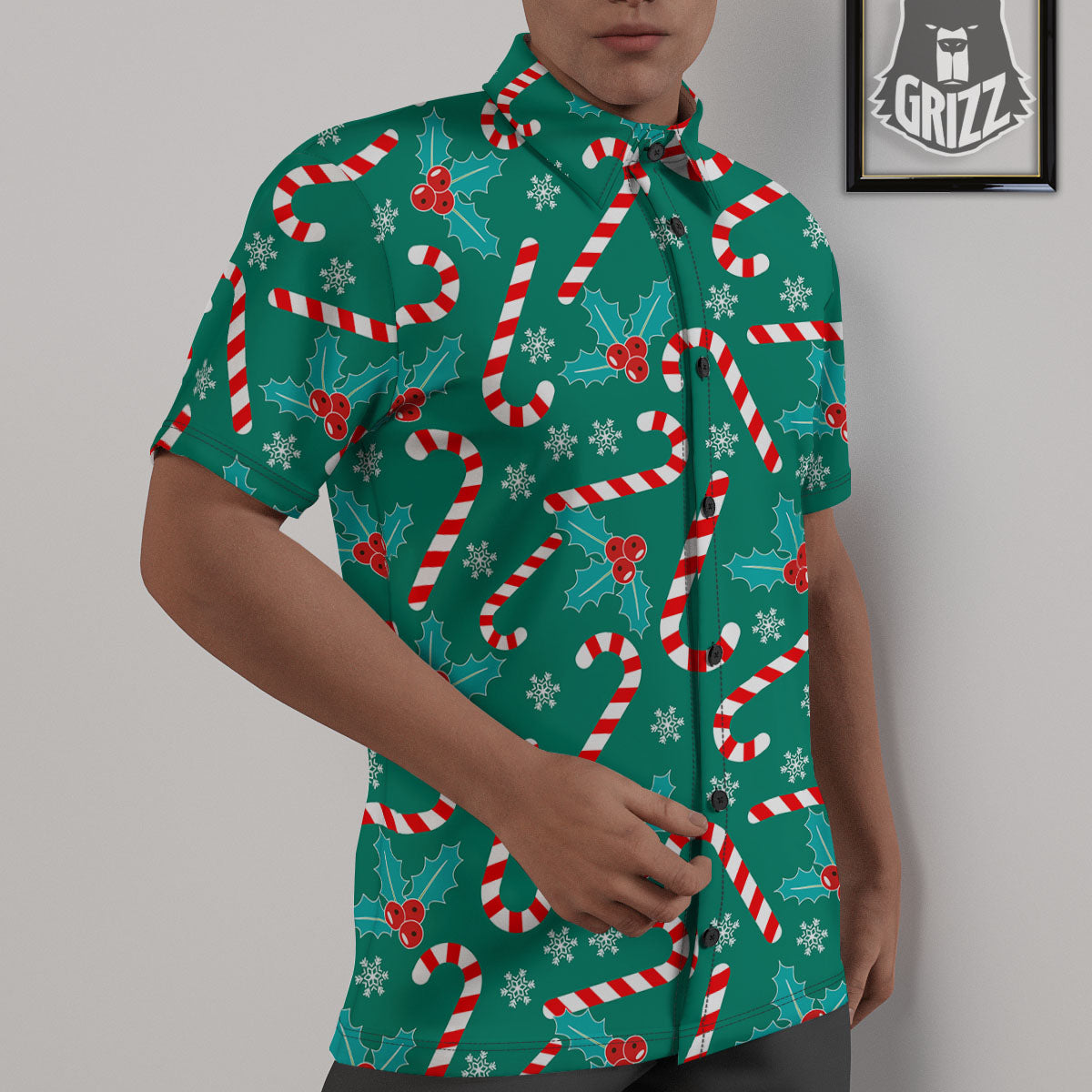 Candy Cane Merry Christmas Print Pattern Untucked Shirts-grizzshop