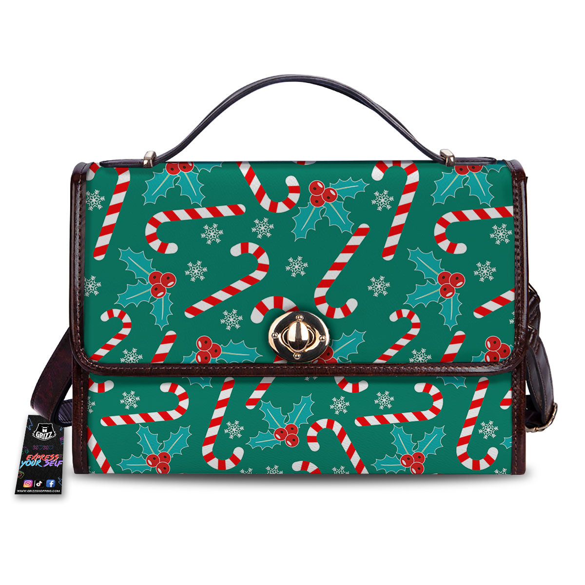 Candy Cane Merry Christmas Print Pattern Women's Satchel Bag