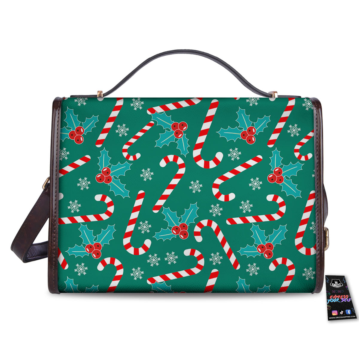 Candy Cane Merry Christmas Print Pattern Women's Satchel Bag