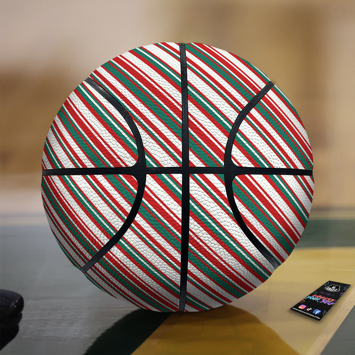 Candy Cane Stripe Christmas Print Basketball