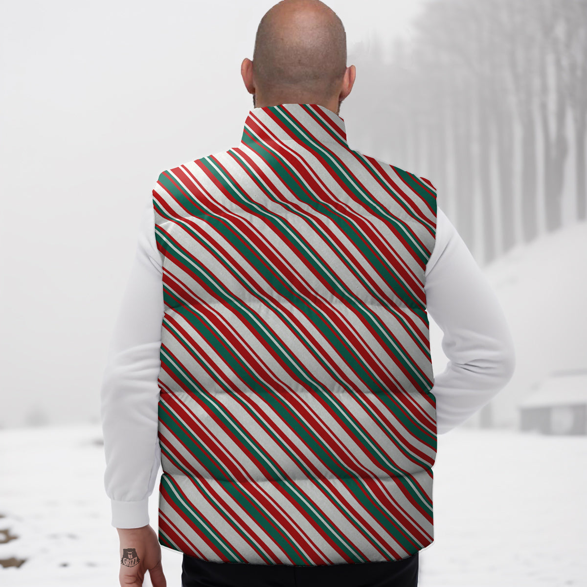 Candy Cane Stripe Christmas Print Down Vest