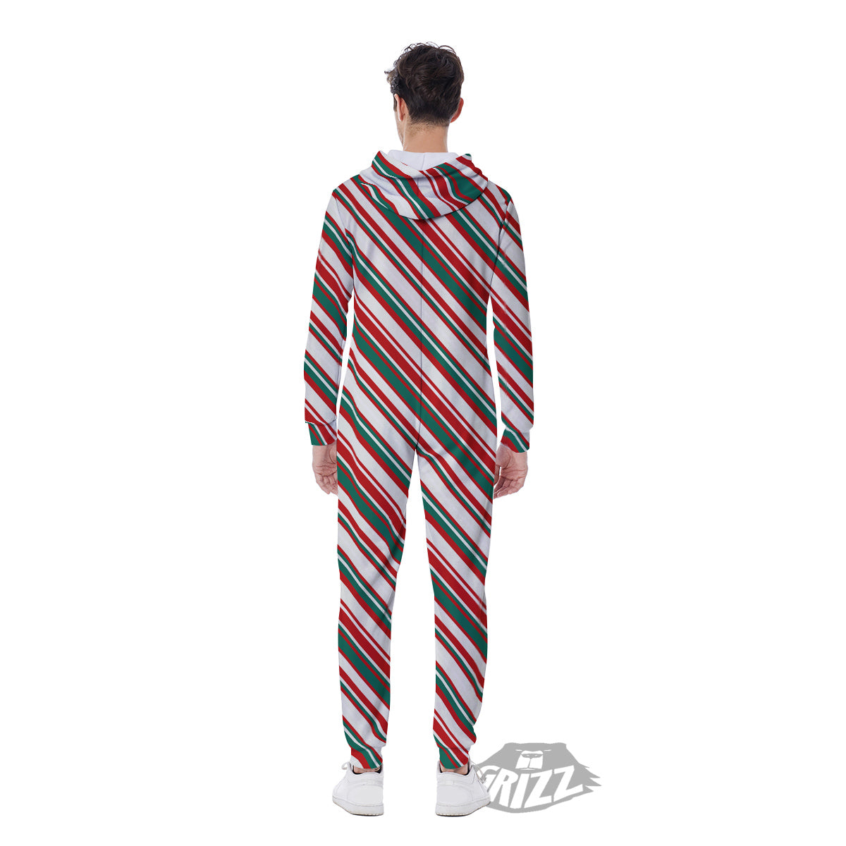 Candy Cane Stripe Christmas Print Men's Jumpsuit-grizzshop