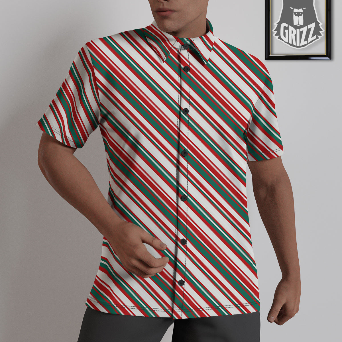 Candy Cane Stripe Christmas Print Untucked Shirts-grizzshop