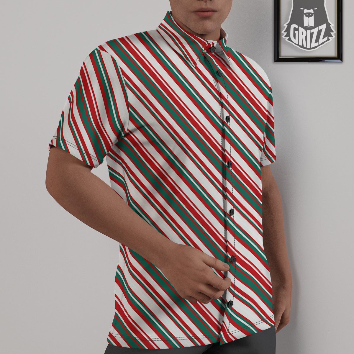 Candy Cane Stripe Christmas Print Untucked Shirts-grizzshop