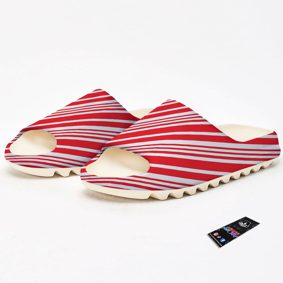 Candy Cane Stripe White And Red Print Sandals-grizzshop