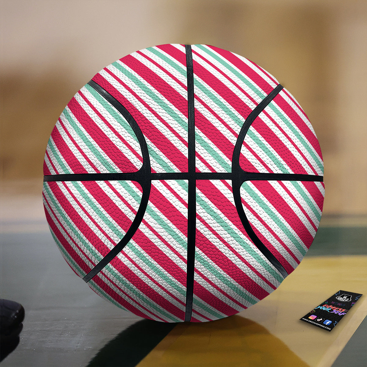 Candy Cane Striped Christmas Print Basketball