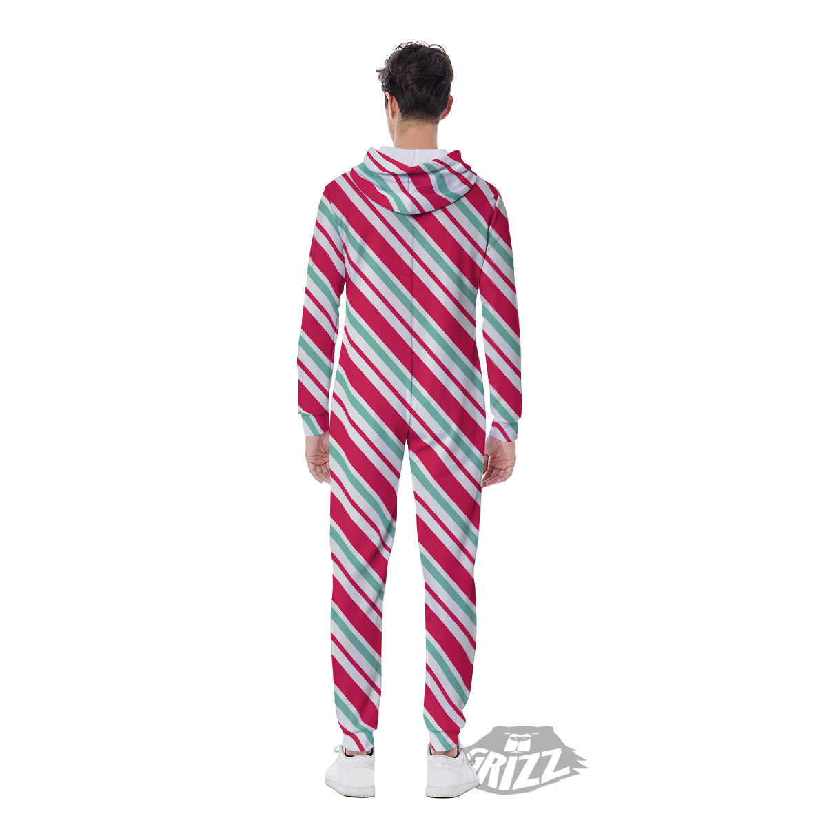 Candy Cane Striped Christmas Print Men's Jumpsuit-grizzshop