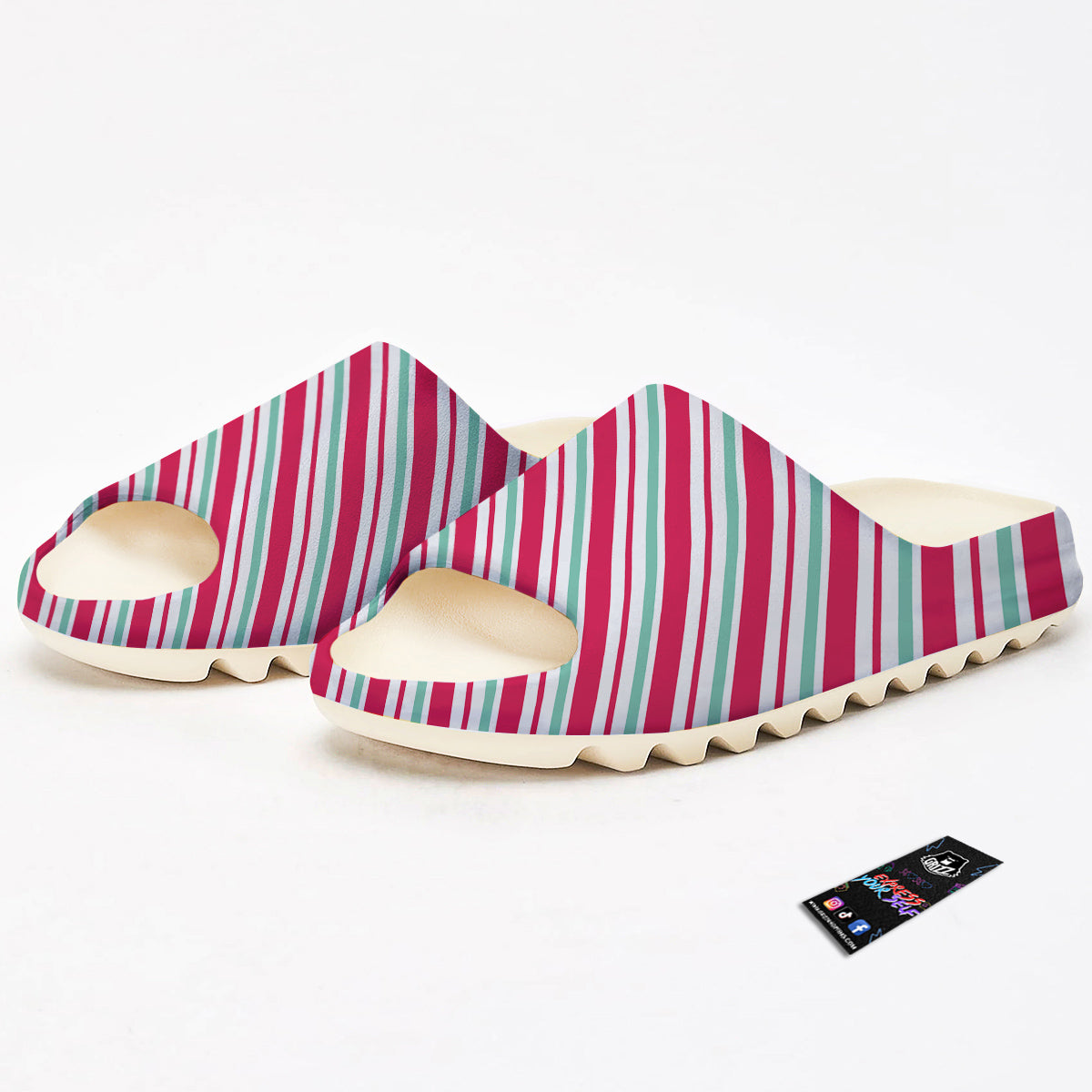 Candy Cane Striped Christmas Print Sandals-grizzshop