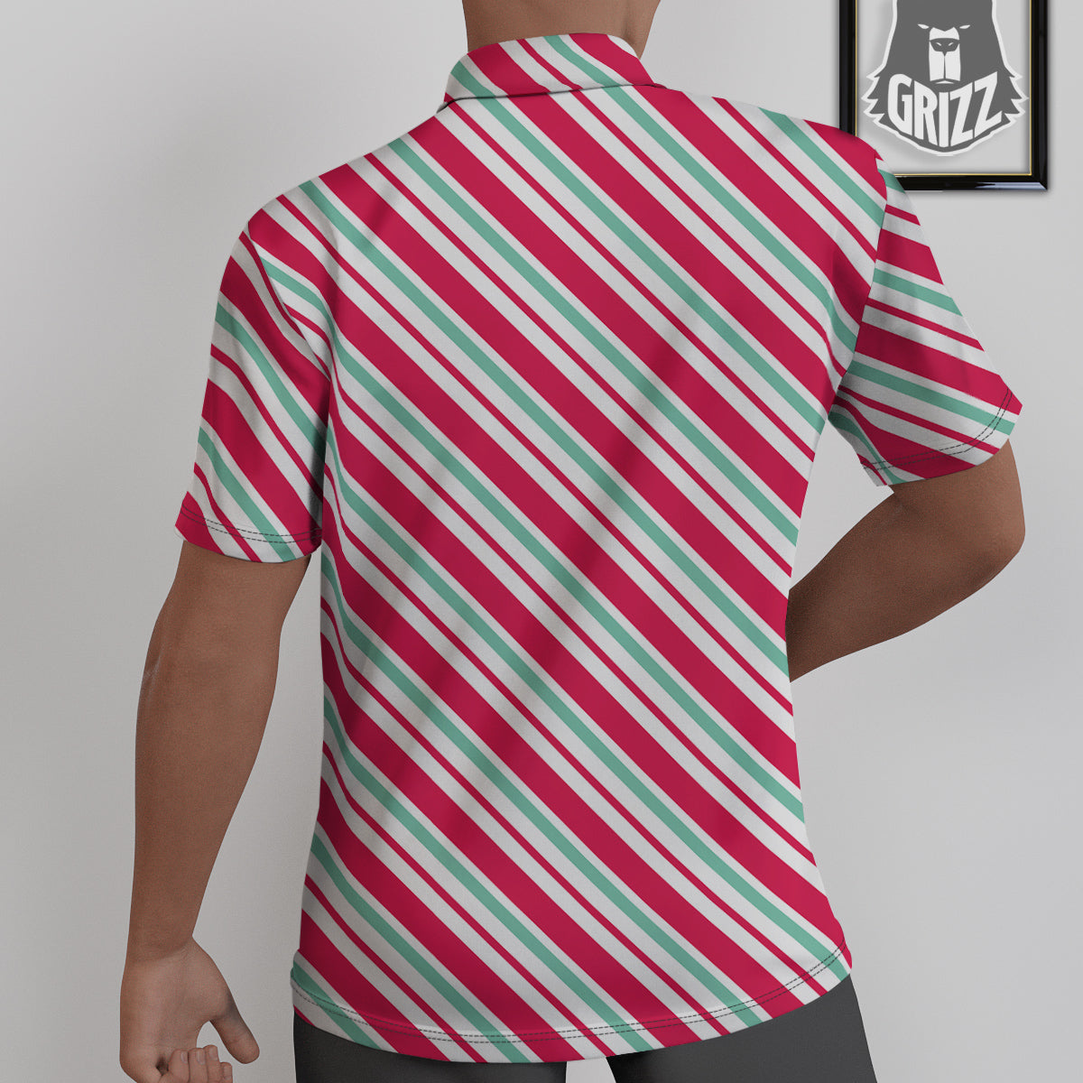 Candy Cane Striped Christmas Print Untucked Shirts-grizzshop