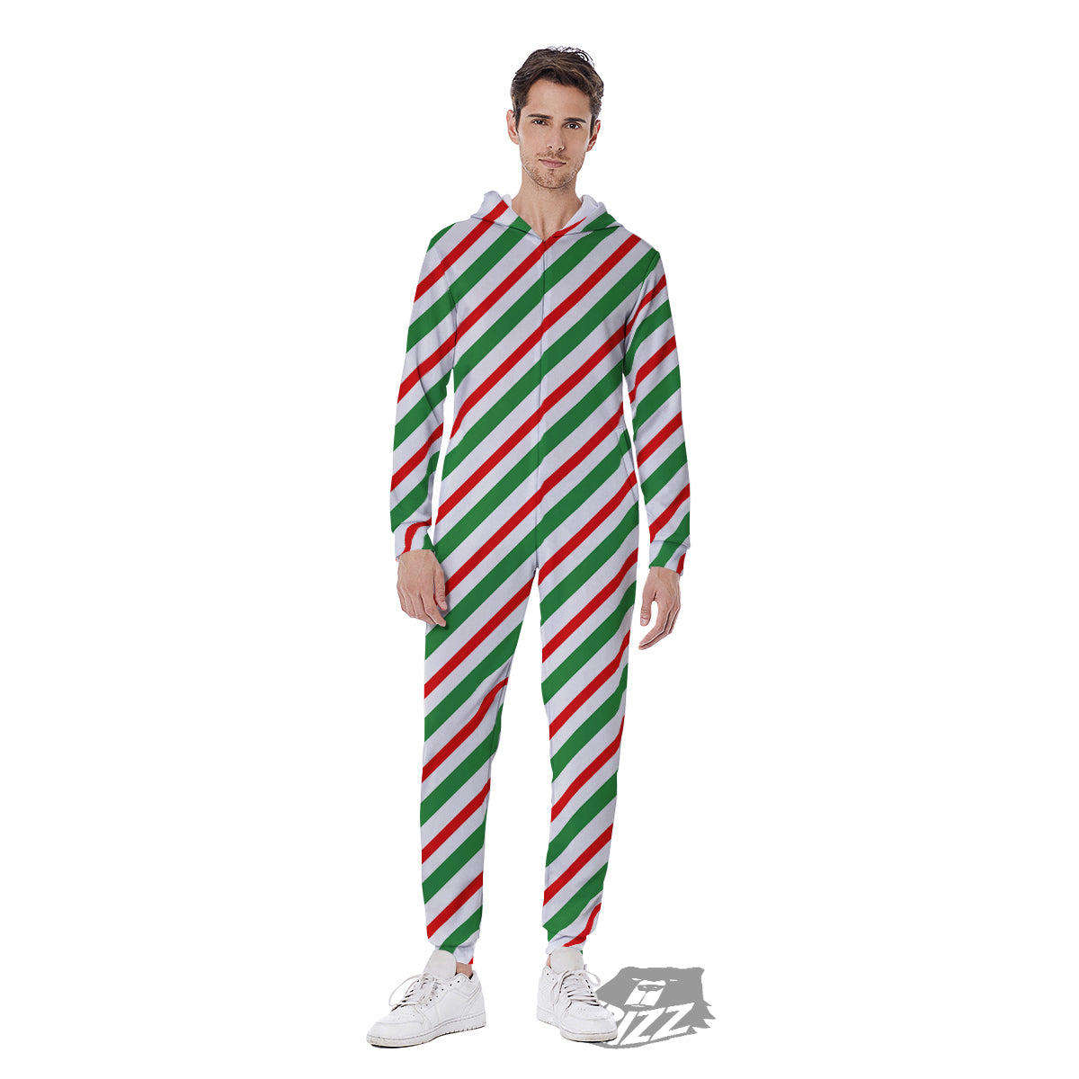 Candy Cane Stripes Christmas Print Men's Jumpsuit-grizzshop