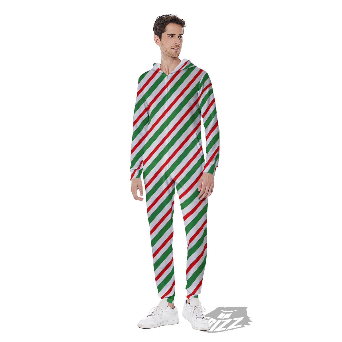 Candy Cane Stripes Christmas Print Men's Jumpsuit-grizzshop