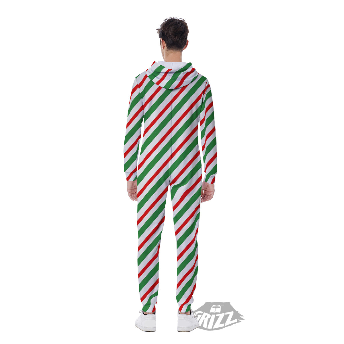 Candy Cane Stripes Christmas Print Men's Jumpsuit-grizzshop