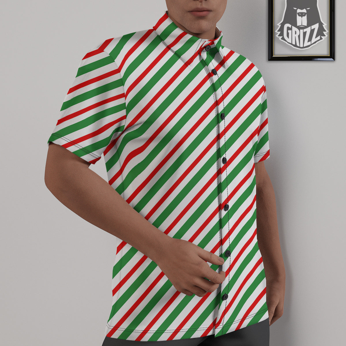 Candy Cane Stripes Christmas Print Untucked Shirts-grizzshop