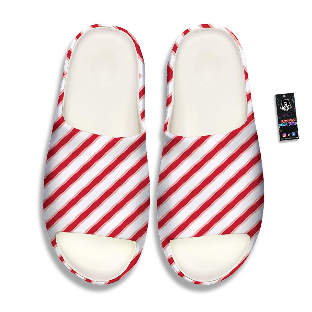 Candy Cane Stripes White And Red Print Sandals-grizzshop