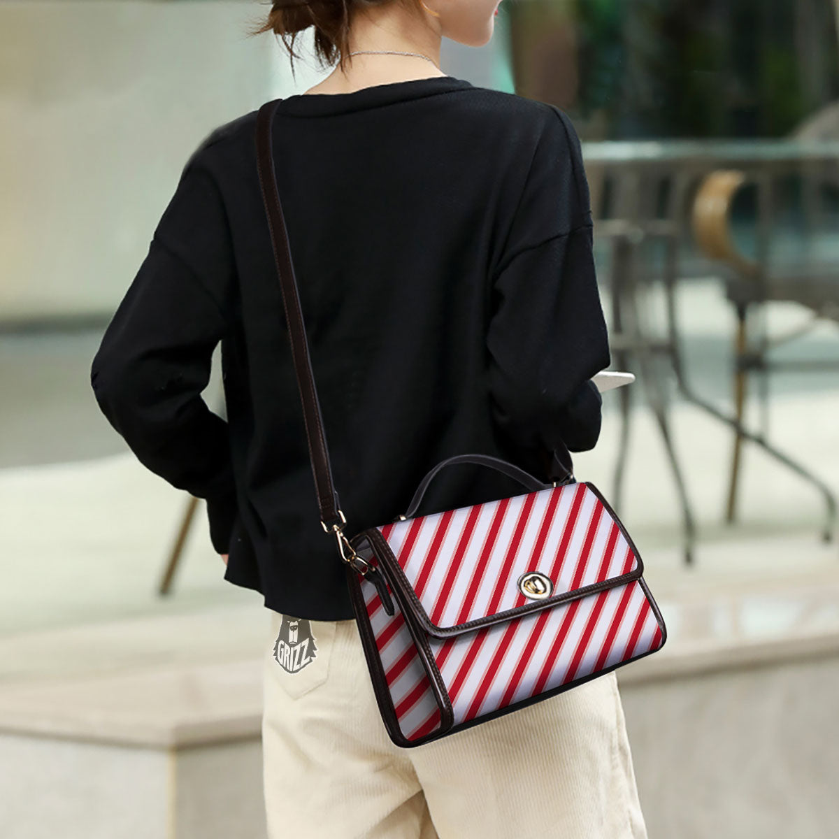 Candy Cane Stripes White And Red Print Women's Satchel Bag