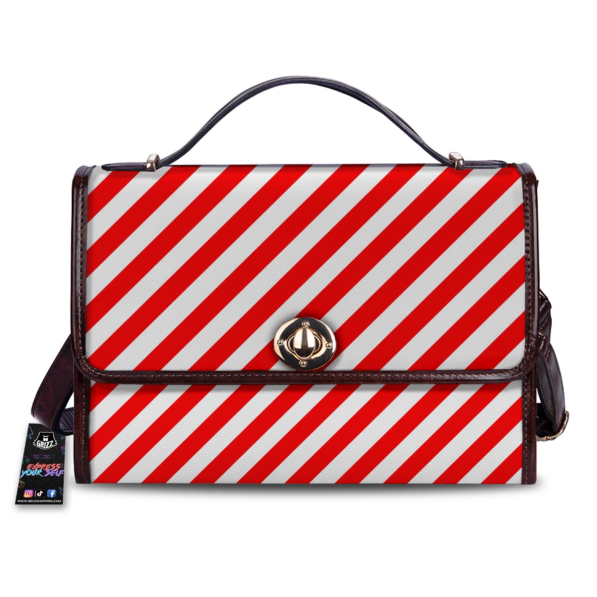 Candy Cane White And Red Print Pattern Women's Satchel Bag