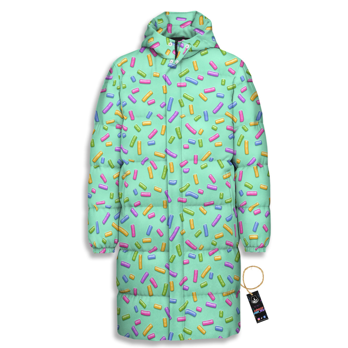 Candy Sprinkles Green Sweet Print Pattern Long Down Jacket