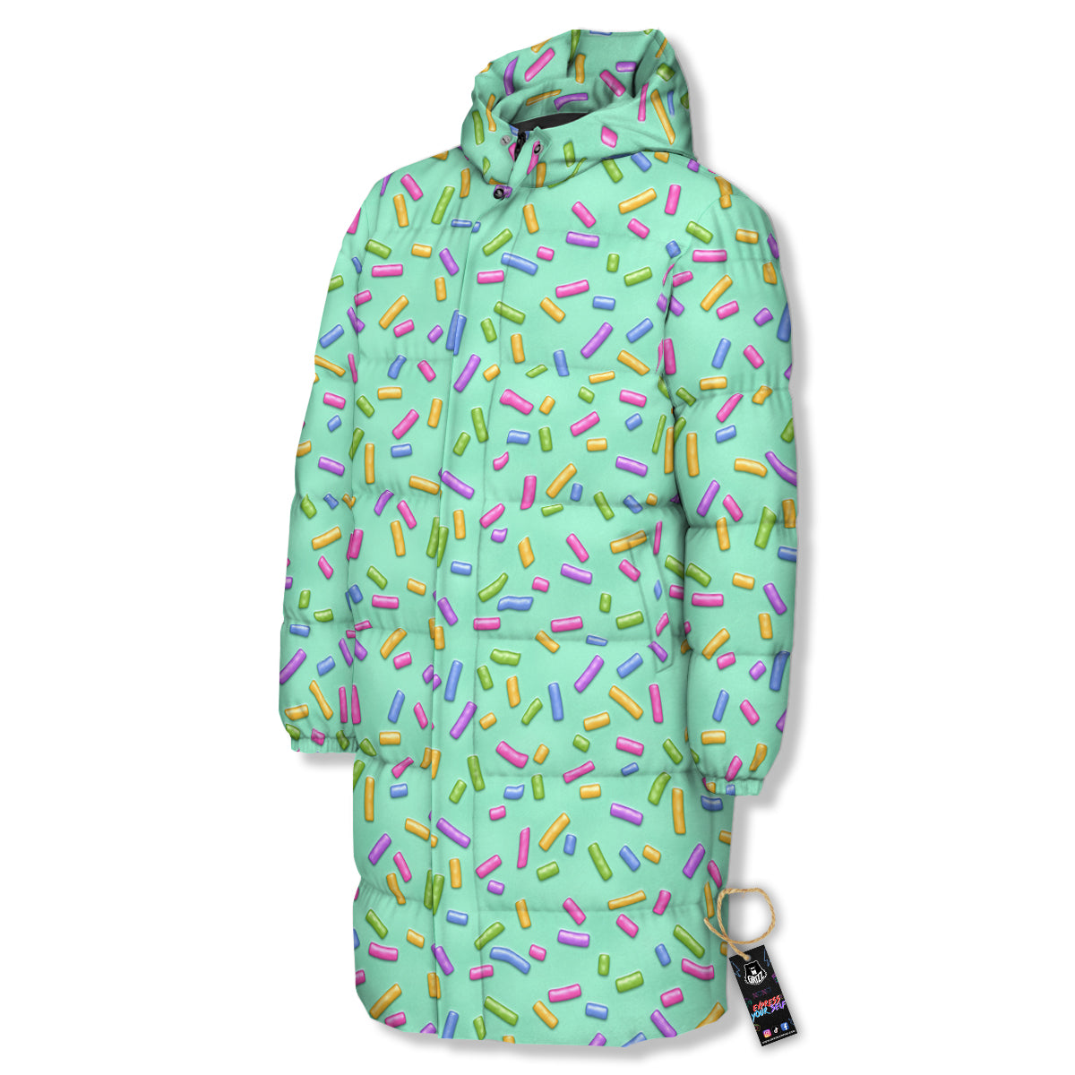 Candy Sprinkles Green Sweet Print Pattern Long Down Jacket