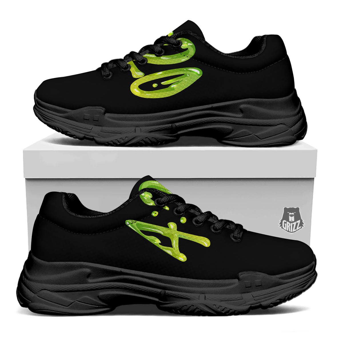 Cannabis Day 420 Print Black Chunky Shoes-grizzshop