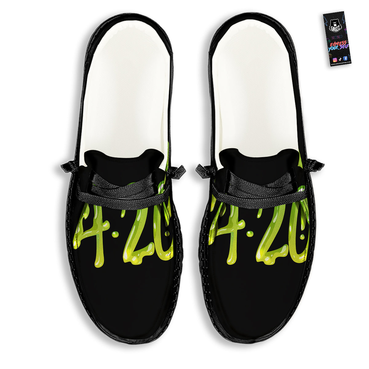 Cannabis Day 420 Print Black Loafers-grizzshop