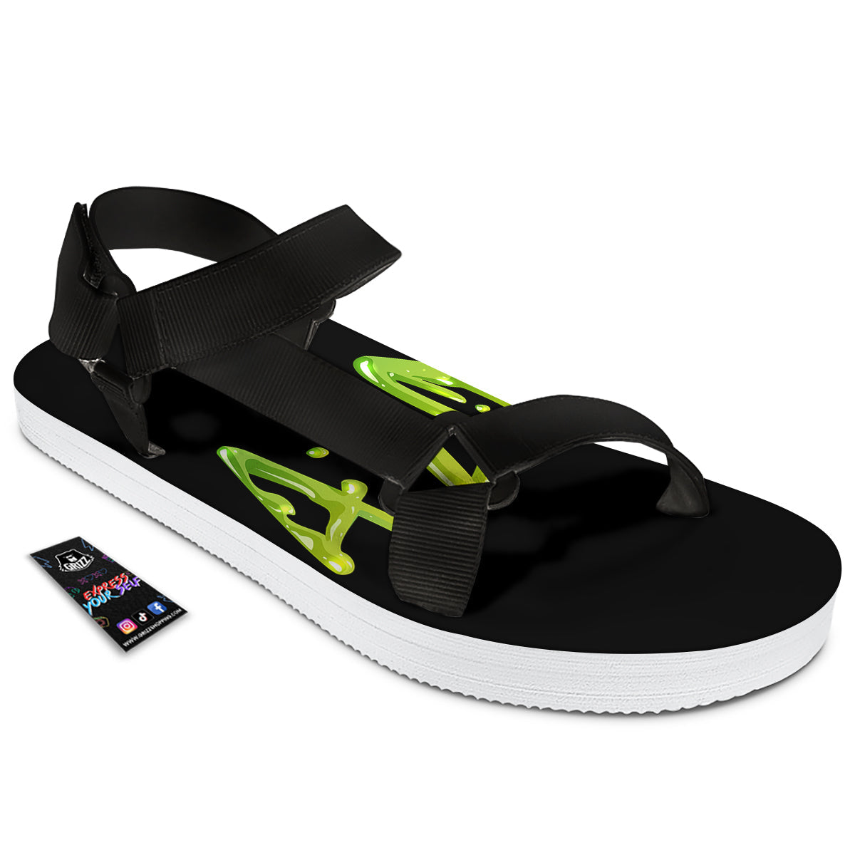 Cannabis Day 420 Print Black Open Toe Sandals-grizzshop