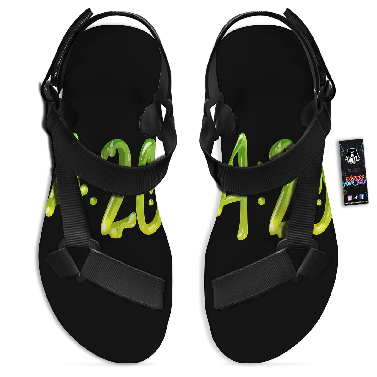 Cannabis Day 420 Print Black Open Toe Sandals-grizzshop