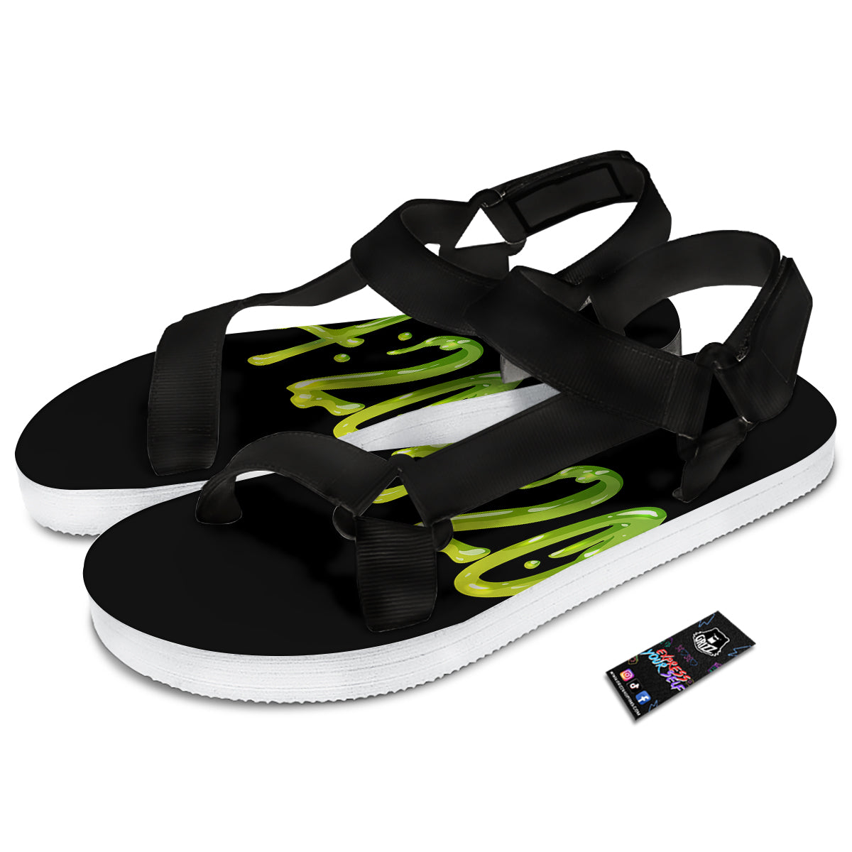 Cannabis Day 420 Print Black Open Toe Sandals-grizzshop