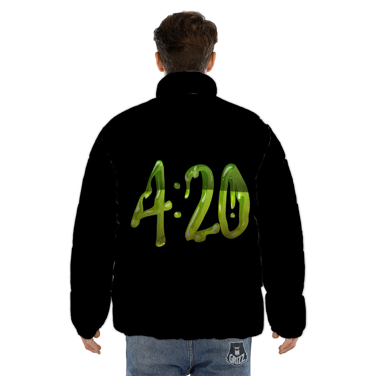 Cannabis Day 420 Print Puffer Jacket-grizzshop