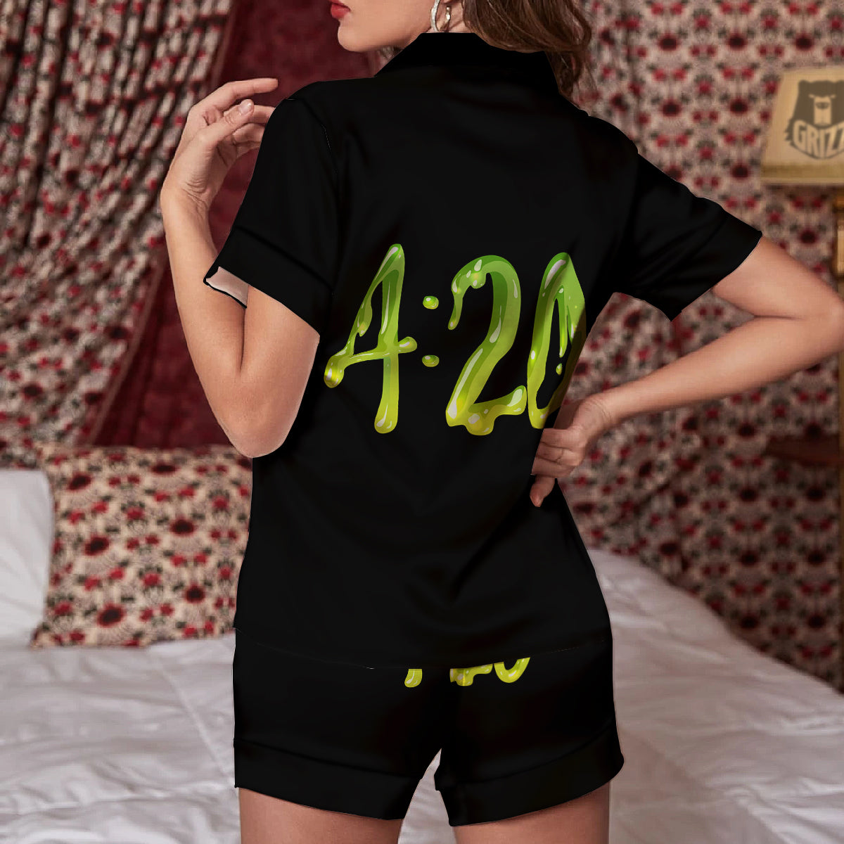 Cannabis Day 420 Print Women Silk Pajamas-grizzshop