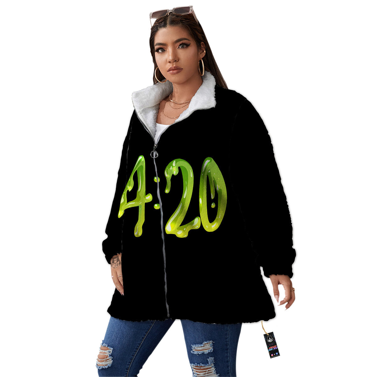Cannabis Day 420 Print Women's Sherpa Jacket-grizzshop