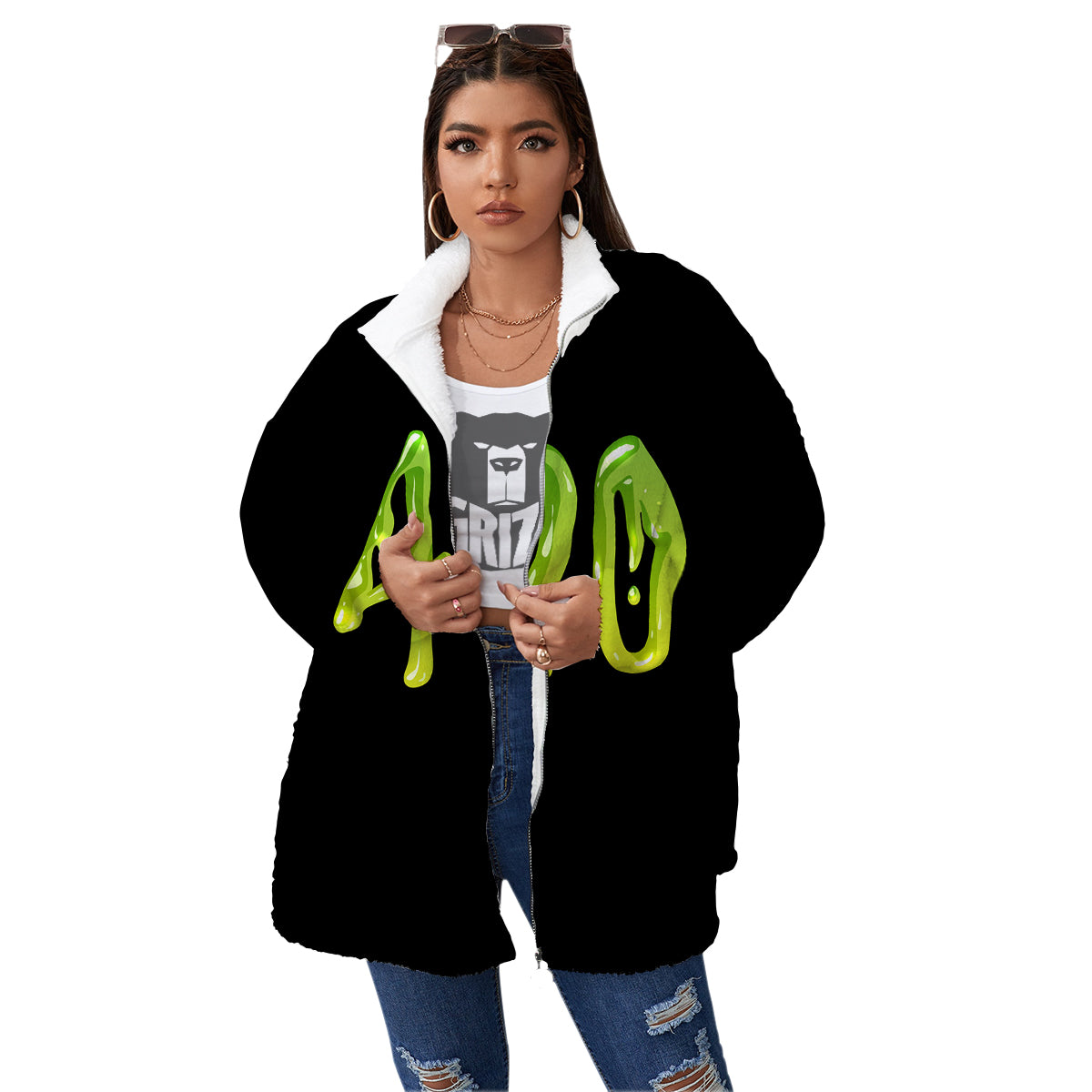 Cannabis Day 420 Print Women's Sherpa Jacket-grizzshop