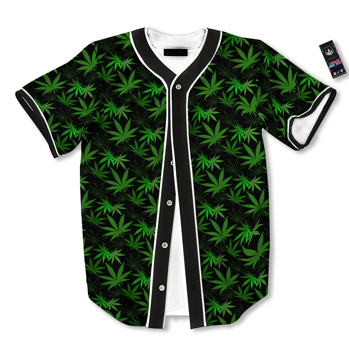 Cannabis Leaf Black And Green Print Baseball Jersey-grizzshop
