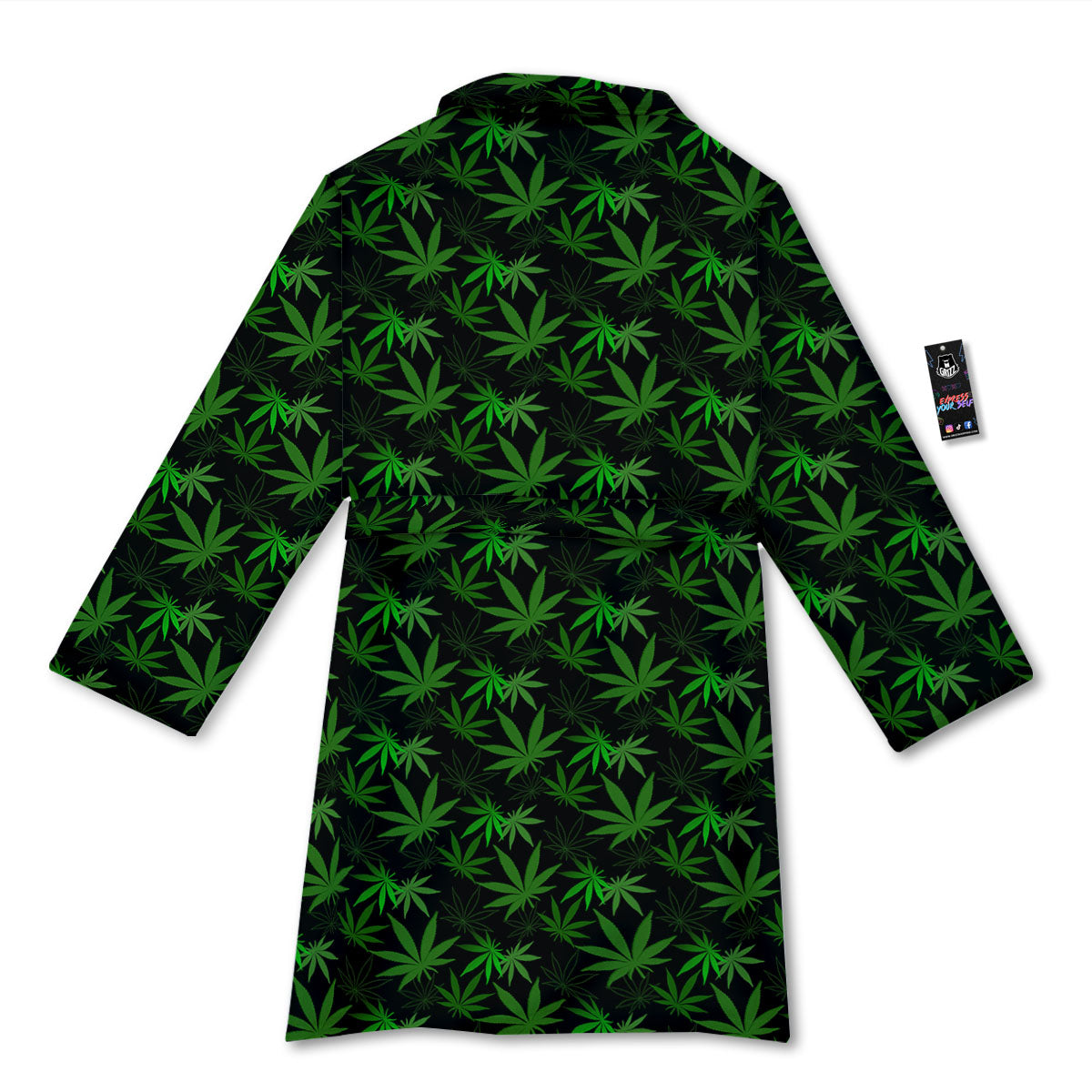 Cannabis Leaf Black And Green Print Bathrobe-grizzshop