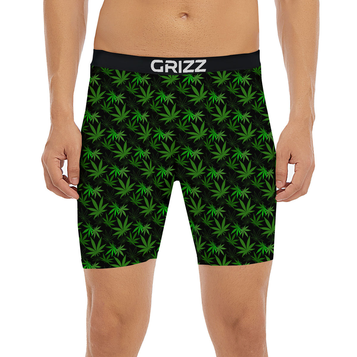 Cannabis Leaf Black And Green Print Boxer Briefs-grizzshop