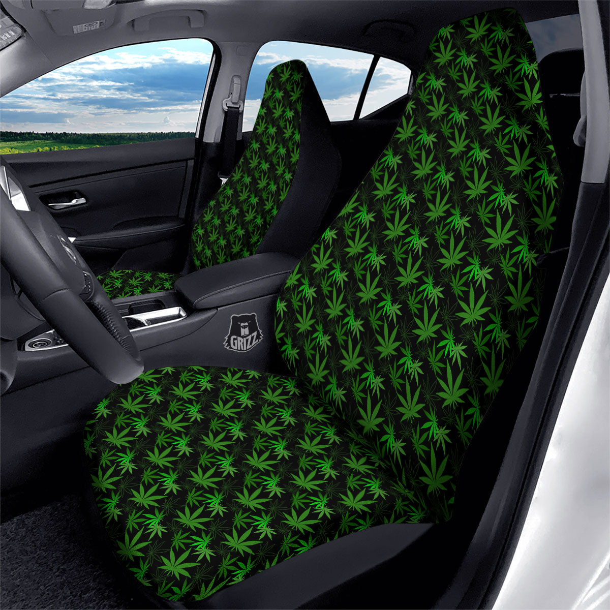 Cannabis Leaf Black And Green Print Car Seat Covers-grizzshop