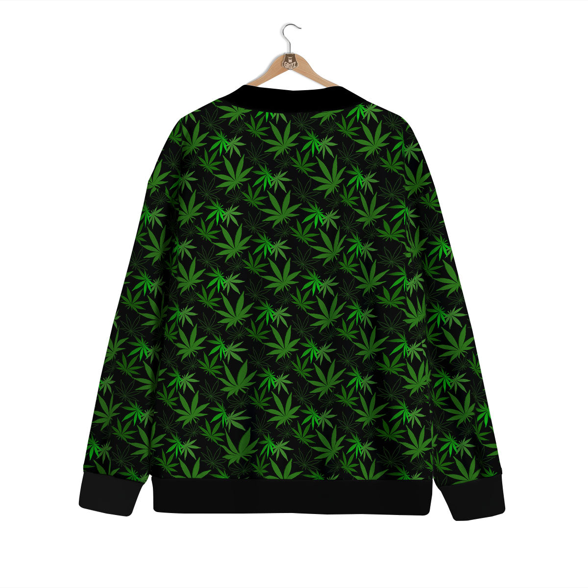 Cannabis Leaf Black And Green Print Cardigan-grizzshop