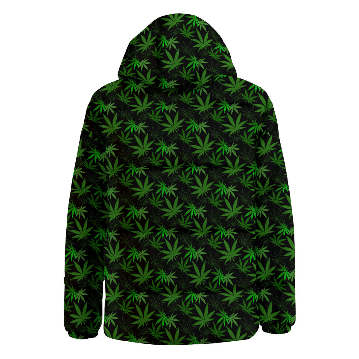 Cannabis Leaf Black And Green Print Down Jacket-grizzshop