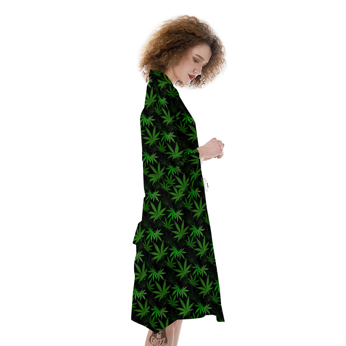 Cannabis Leaf Black And Green Print Kimono-grizzshop
