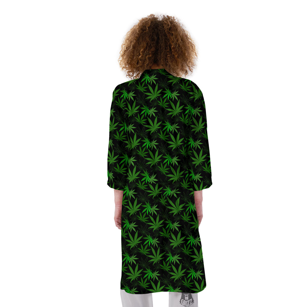 Cannabis Leaf Black And Green Print Kimono-grizzshop