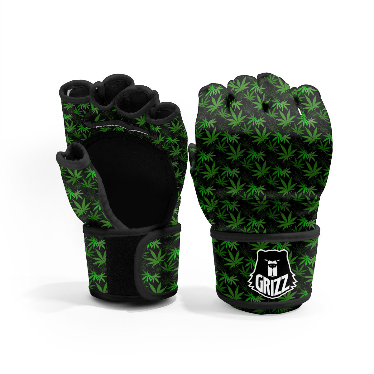 Cannabis Leaf Black And Green Print MMA Gloves-grizzshop