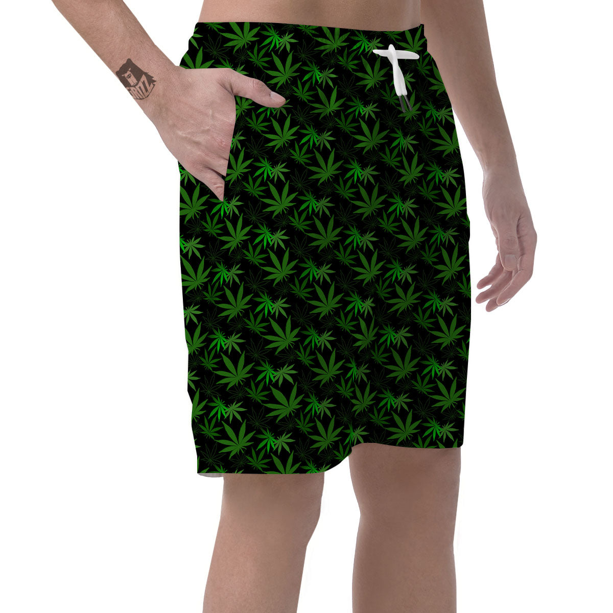 Cannabis Leaf Black And Green Print Men's Shorts-grizzshop