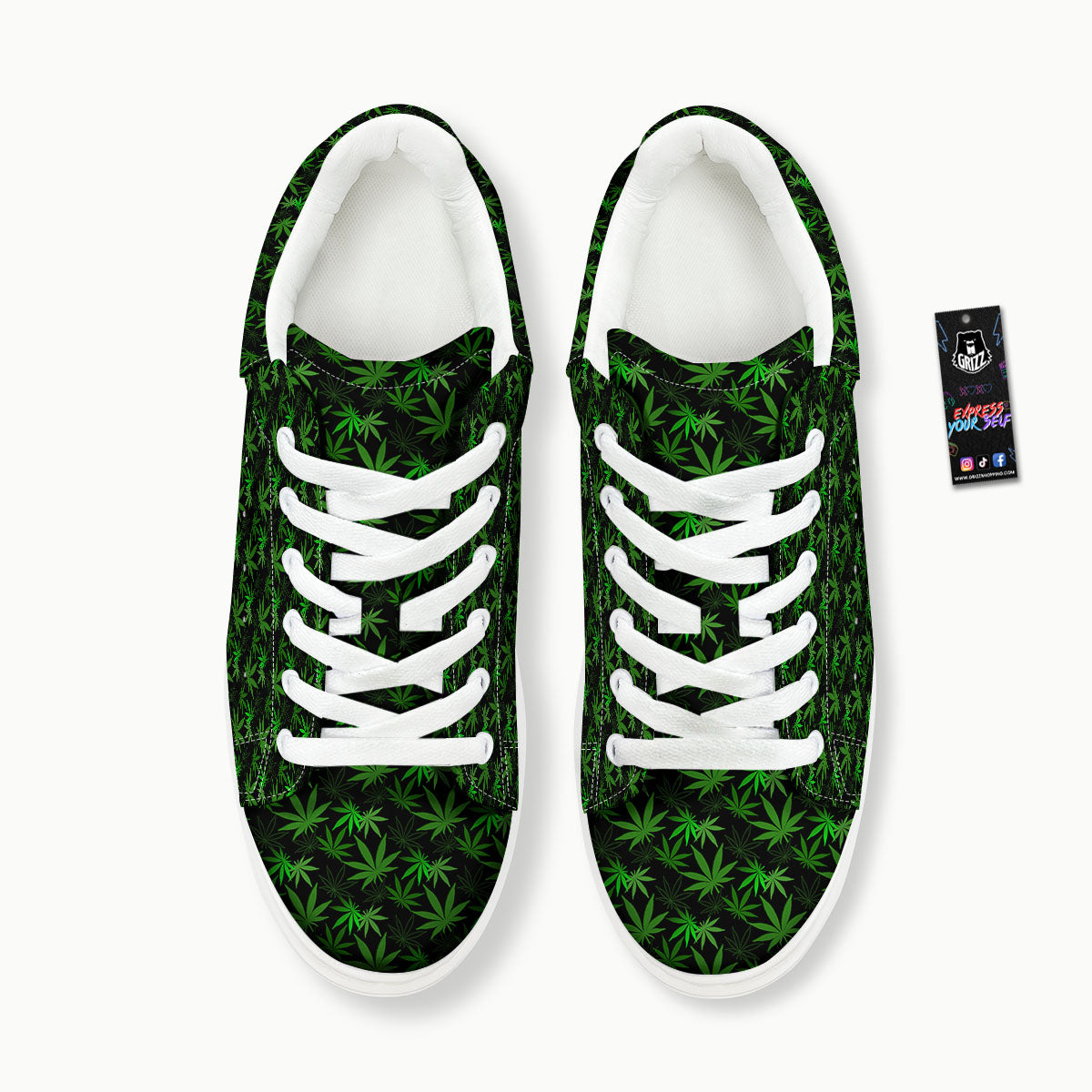 Cannabis Leaf Black And Green Print Platform Shoes-grizzshop