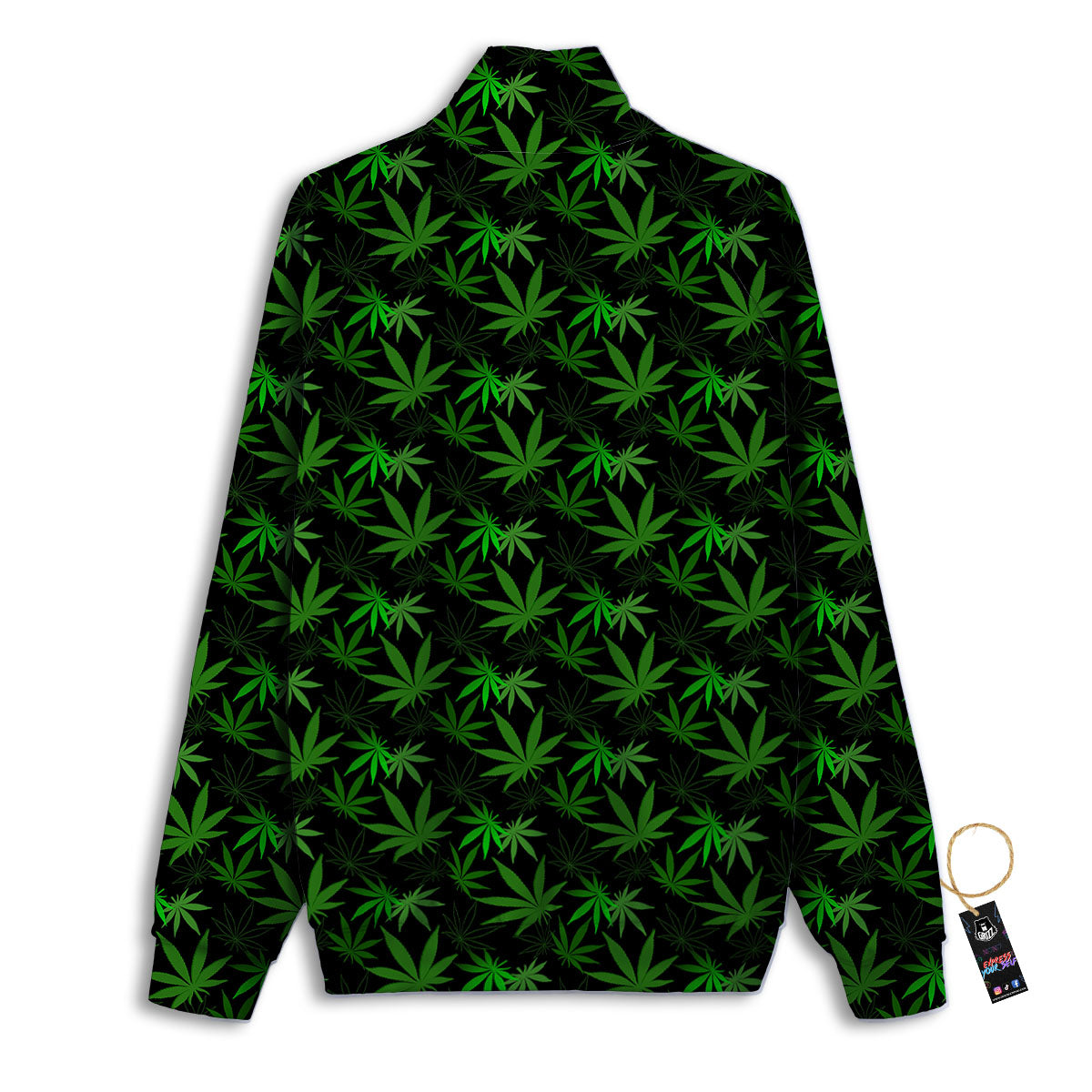 Cannabis Leaf Black And Green Print Track Jacket-grizzshop