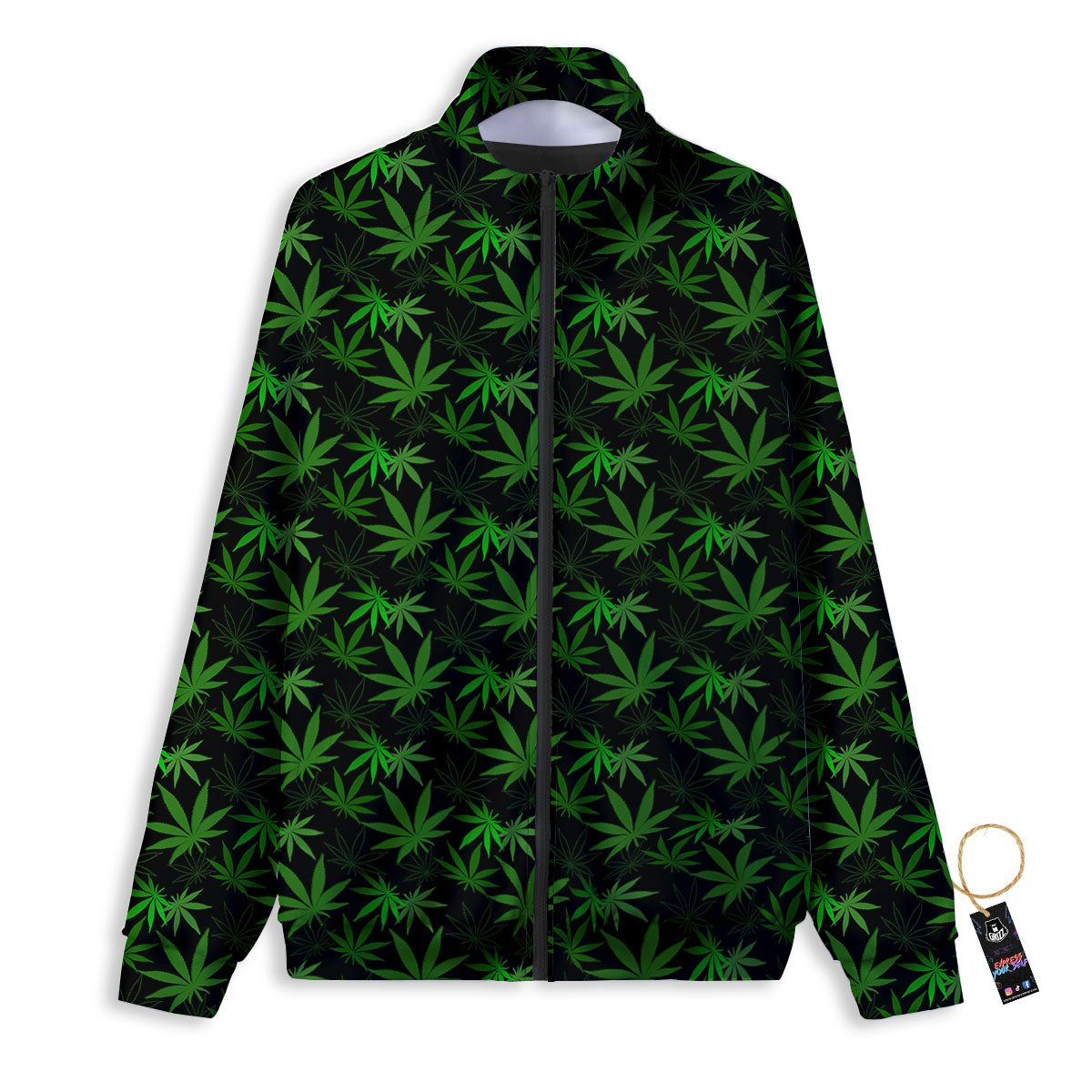 Cannabis Leaf Black And Green Print Track Jacket-grizzshop
